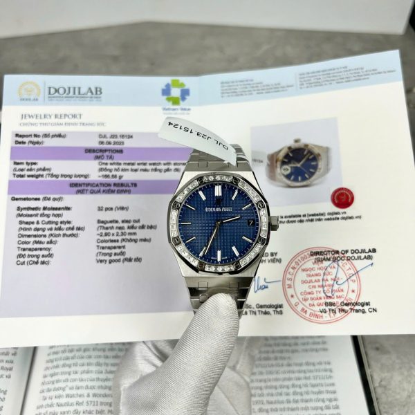 Audemars Piguet Replica Watch Royal Oak 15500 Dial Blue Custom Moissanite Diamonds 41mm