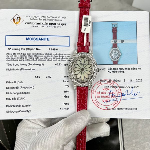 Chopard Women’s Replica Watch Red Full Moissanite Diamond 34mm