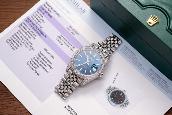 Rolex DateJust 126334 Replica Watch Blue Dial Full Diamond Moissanite 41mm