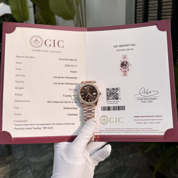Rolex Replica Watch Day-Date Custom Gold Wrapped Moissanite Diamonds Dial Chocolate GM Factory 40mm