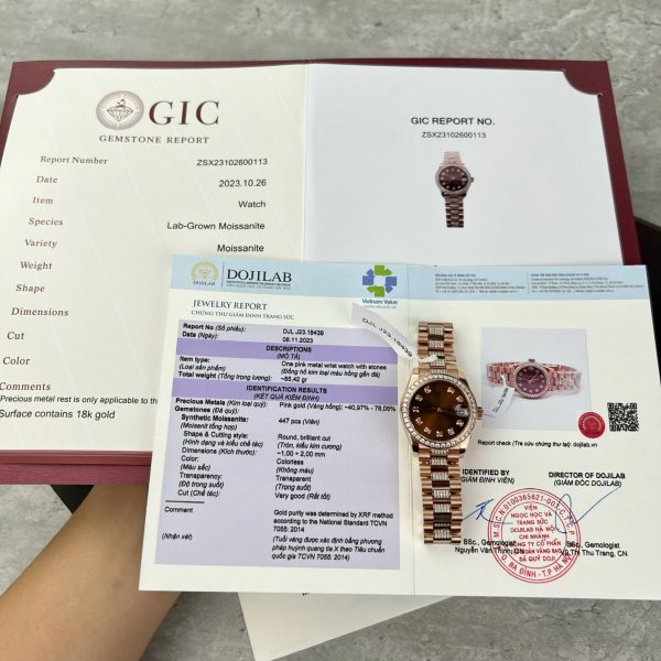 Rolex DateJust Gold Wrapped Moissanite Replica Watch With Chocolate Dial 31mm