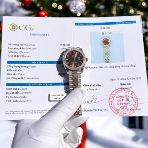 Rolex Replica Watch DateJust Chocolate Dial Custom Benzel Moissanite Diamonds 31mm