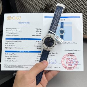 Hublot Replica Watch Classic Fussion Custom Blue Dial Moissanite Diamonds 33mm