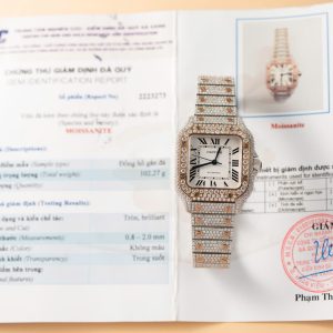 Cartier Santos Replica Watch With Full Diamond Moissanite Hong Kong 35mm