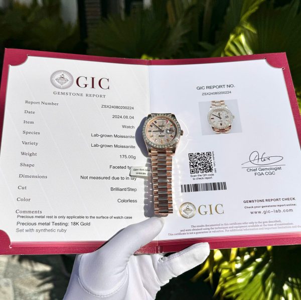 Rolex Day-Date Replica Watch Gold Wrapped End Moissanite Diamonds Baguette Custom 40mm