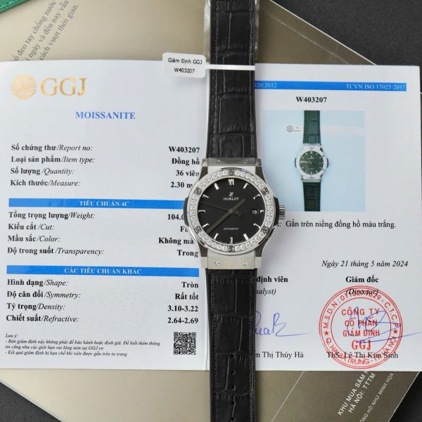 Hublot Classic Fusion Titanium Replica Watch Black Dial Custom Moissanite Diamonds 42mm
