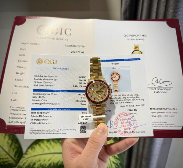 Rolex Daytona 126598TRU Replica Watches Custom Gold Wrapped + Ruby + Diamonds Moissanite 40mm
