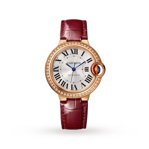 Cartier Ballon Bleu de watch 33 mm pink gold diamonds leather WJBB0033