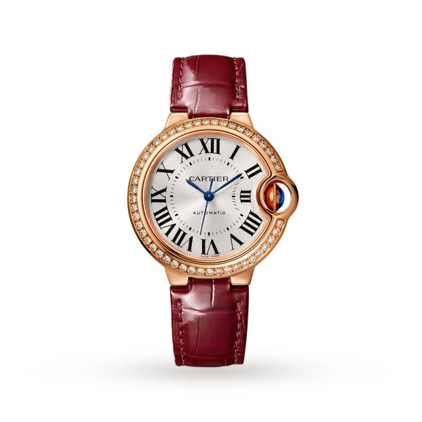 Cartier Ballon Bleu de watch 33 mm pink gold diamonds leather WJBB0033