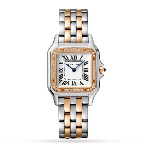 Cartier Panthère De Cartier Watch Medium Model Quartz Rose Gold Steel Diamonds W3PN0007