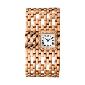 Cartier Panthère de Cartier cuff watch quartz movement. 18K rose gold case and bracelet set with brilliant-cut diamonds. WJPN0022
