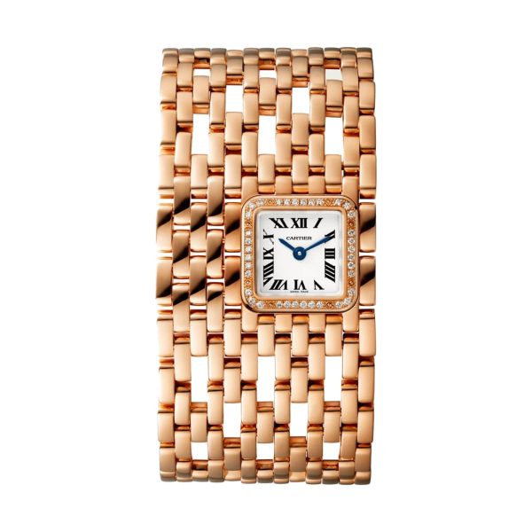Cartier Panthère de Cartier cuff watch quartz movement. 18K rose gold case and bracelet set with brilliant-cut diamonds. WJPN0022