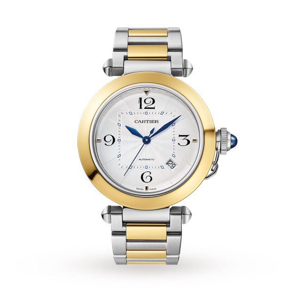 Cartier Pasha de Cartier 41 mm automatic movement 18K yellow gold and steel interchangeable metal and leather straps W2PA0009
