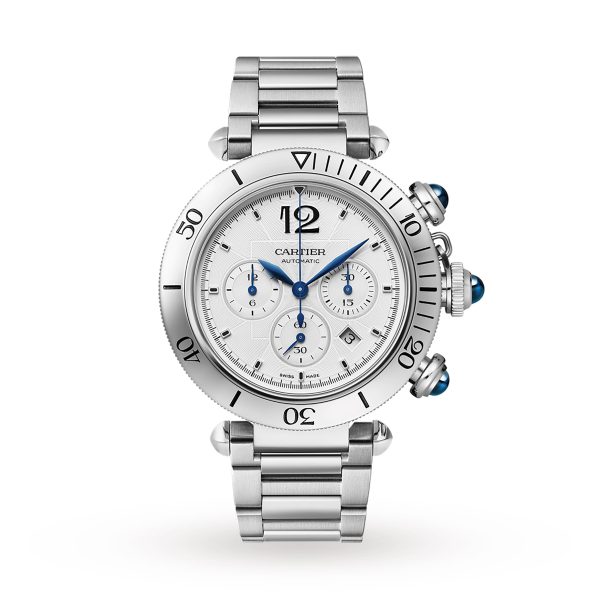Cartier Pasha de Cartier 41 mm chronograph automatic movement steel interchangeable metal and leather straps WSPA0018