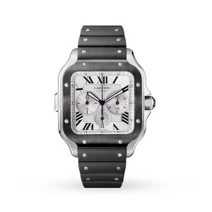 Cartier Santos De Cartier Chronograph Watch Extra-Large Model Automatic Steel ADLC Interchangeable Rubber And Leather Bracelets WSSA0017