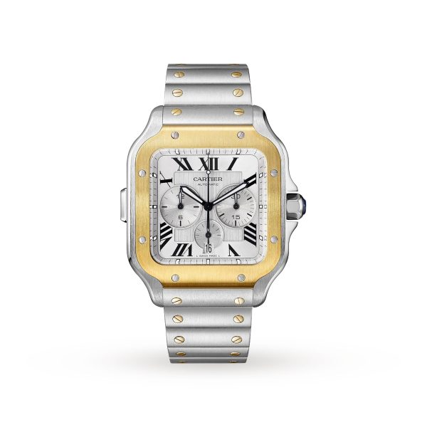 Cartier Santos De Cartier Chronograph Watch Extra-large Model Automatic Yellow Gold Steel Interchangeable Metal And Rubber Bracelets W2SA0008