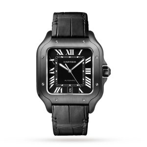Cartier Santos De Cartier Watch Large Model Automatic Steel Adlc Interchangeable Rubber And Leather Bracelets WSSA0039