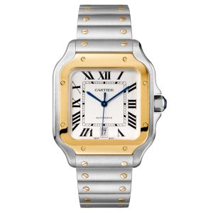 Cartier Santos De Cartier Watch Large Model Automatic Yellow Gold Steel Interchangeable Metal And Leather Bracelets W2SA0009