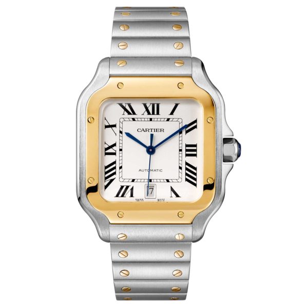 Cartier Santos De Cartier Watch Large Model Automatic Yellow Gold Steel Interchangeable Metal And Leather Bracelets W2SA0009