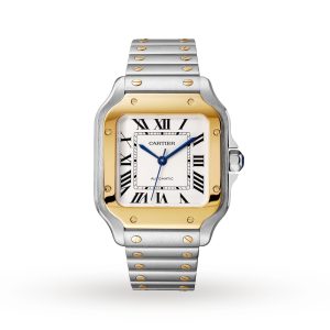 Cartier Santos De Cartier Watch Medium Model Automatic Yellow Gold Steel Interchangeable Metal And Leather Bracelets W2SA0016/W2SA0007