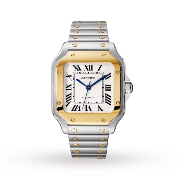 Cartier Santos De Cartier Watch Medium Model Automatic Yellow Gold Steel Interchangeable Metal And Leather Bracelets W2SA0016/W2SA0007