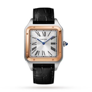 Cartier Santos-Dumont Watch Extra-large Model Hand-Wound Mechanical Rose Gold Steel Leather W2SA0017
