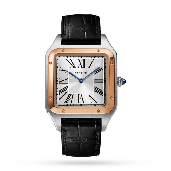 Cartier Santos-Dumont Watch Extra-large Model Hand-Wound Mechanical Rose Gold Steel Leather W2SA0017