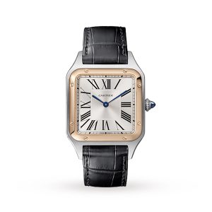 Cartier Santos-Dumont Watch Large Model Quartz Pink Gold Steel Leather W2SA0011
