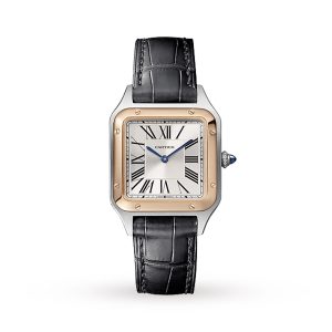Cartier Santos-Dumont Watch Small Model Quartz Pink Gold Steel Leather W2SA0012