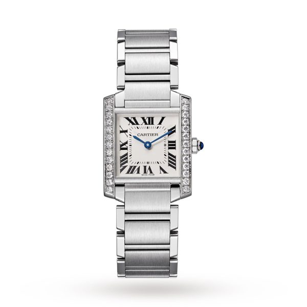 Cartier Tank Française Watch Medium Model Quartz Steel Diamonds W4TA0009